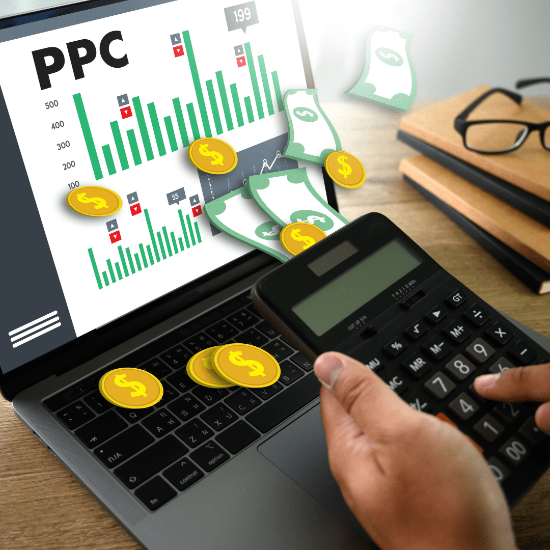PPC services A Graphic Explanation Of PPC With A Laptop And Calculato