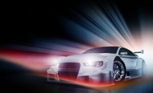 Speed Demon - Motorsport Theme. Cool Colorful Lights and Performance Vehicle with Headlights On. Transportation Illustrations Collection