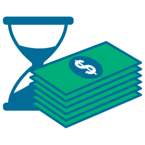 hourglass next to money - work on the task you are assigned