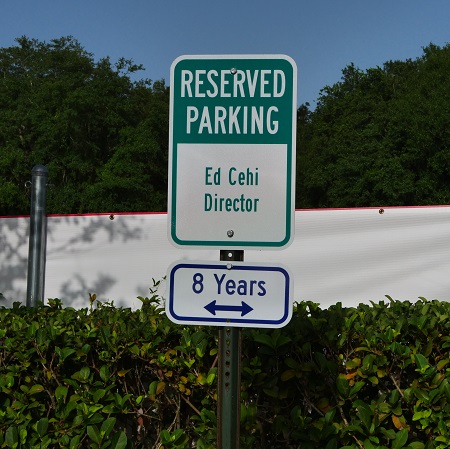 A sign for long-term employee, Ed Cehi.