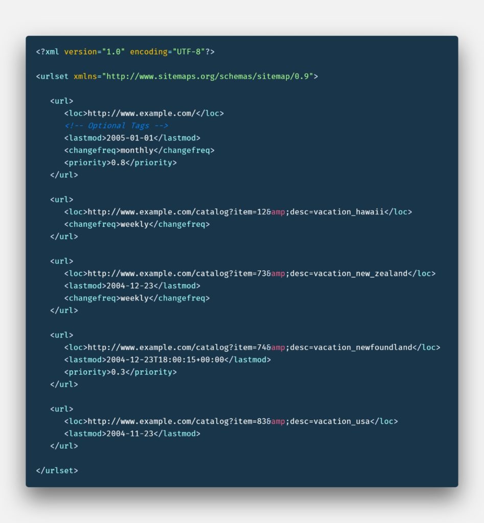 screenshot of website code