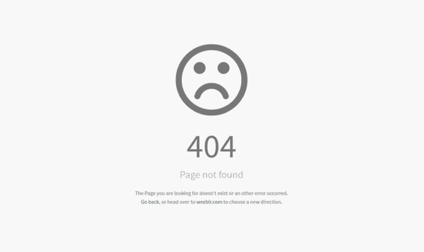 screenshot of 404 error