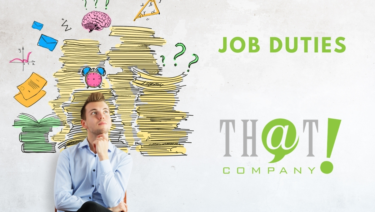 Job Duties Of A Receptionist | Man Thinking With Drawings Behind Him