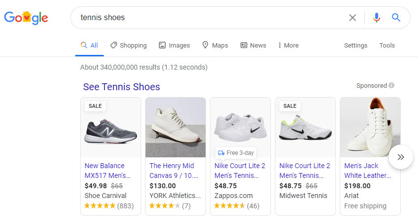 Google Shopping Search | Tennis Shoes in Google Shopping