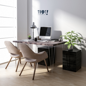 Layout | A Desk Set-Up Beside A Big Window With Plant on The Side