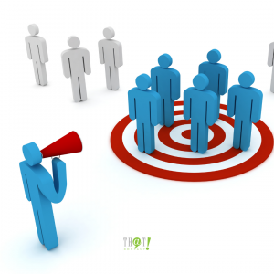 Define Your Audience and Your Goals | a Blue Man Icon With Red Megaphone Grouping A People on a Target Icon