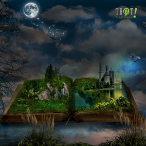 Photo Manipulation | A Magical Photo Manipulation Where There Is A Field And Castles In A Book With a Night Sky Background