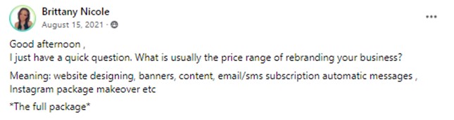 Transactional Keywords | Sample Post Inquiry about Rebranding