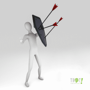 What Is Defense-In-Depth | A Mannequin Holding A Shield With Pointed Arrows On It.