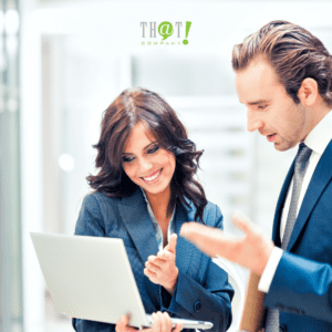 Advantages of Twitter Spaces | 2 Professionals Talking And Looking At A Laptop