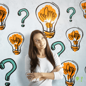 Answering Specific Questions | A Girl With A background Of Question Marks and Lightbulb on The Wall
