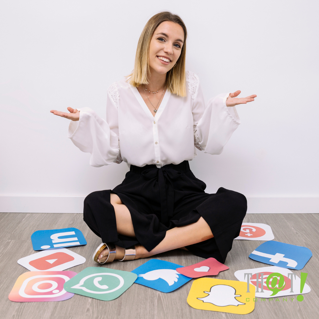 Social Media Platforms | A Girl Indian Sitting With A Flashcards Of Different Social Media On The Floor